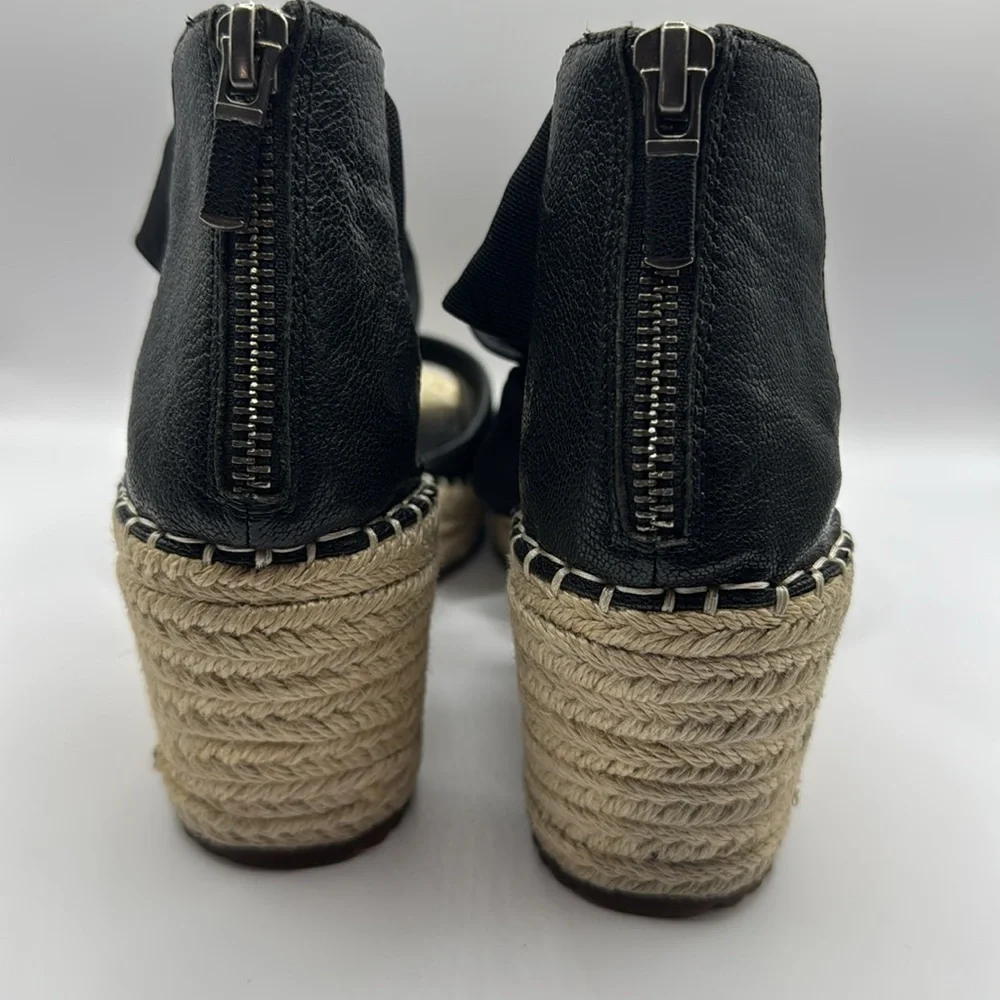 NWOB Eileen Fisher Wiley Black Leather Espadrille Wedge Sandals Size 7
